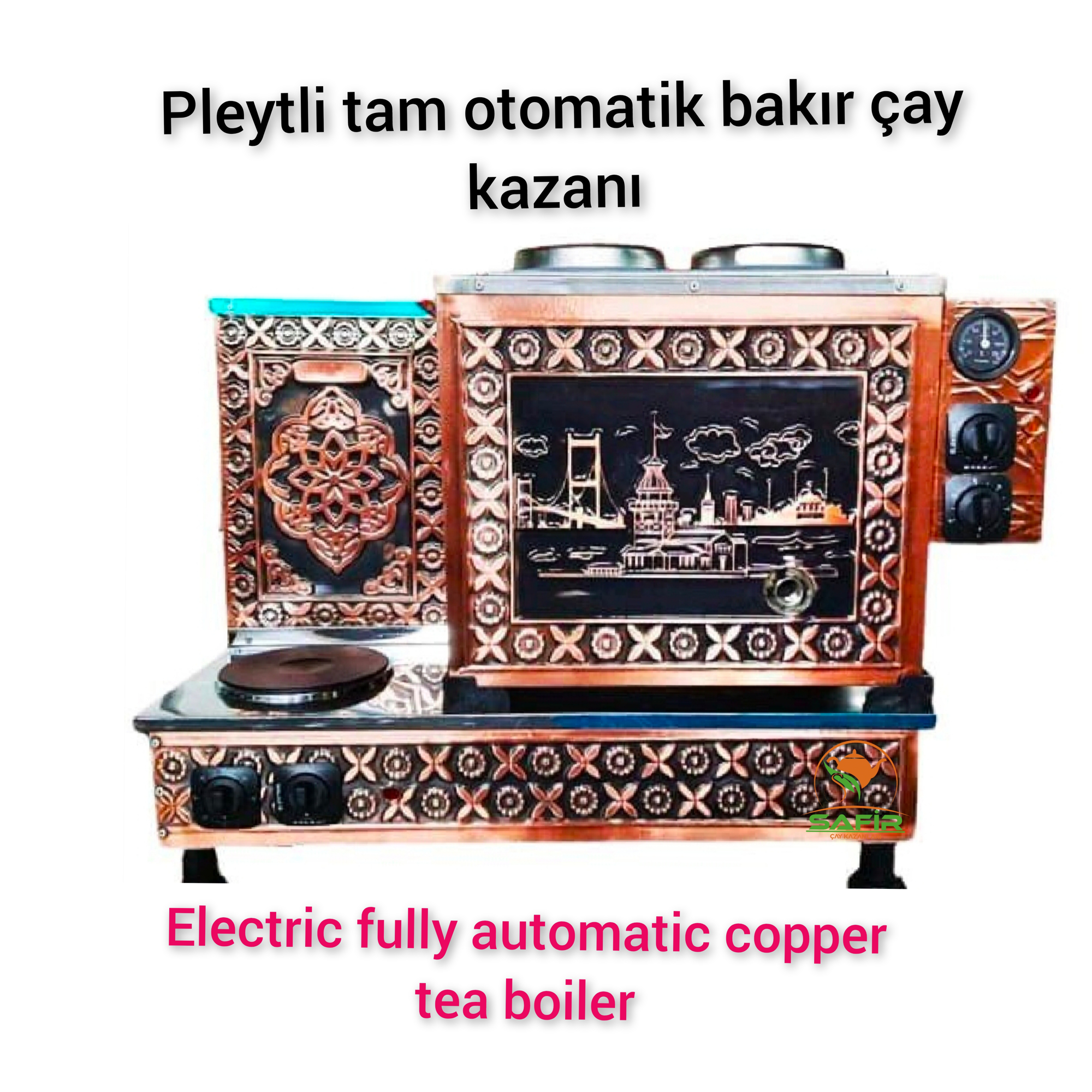 Safir Çay Kazanlari 2 Gözlü Bakir Tam Otomatik Çay Kazani Boğaziçi Model Tüplü Çay Ocaği Çay Semaveri Çay Makinesi