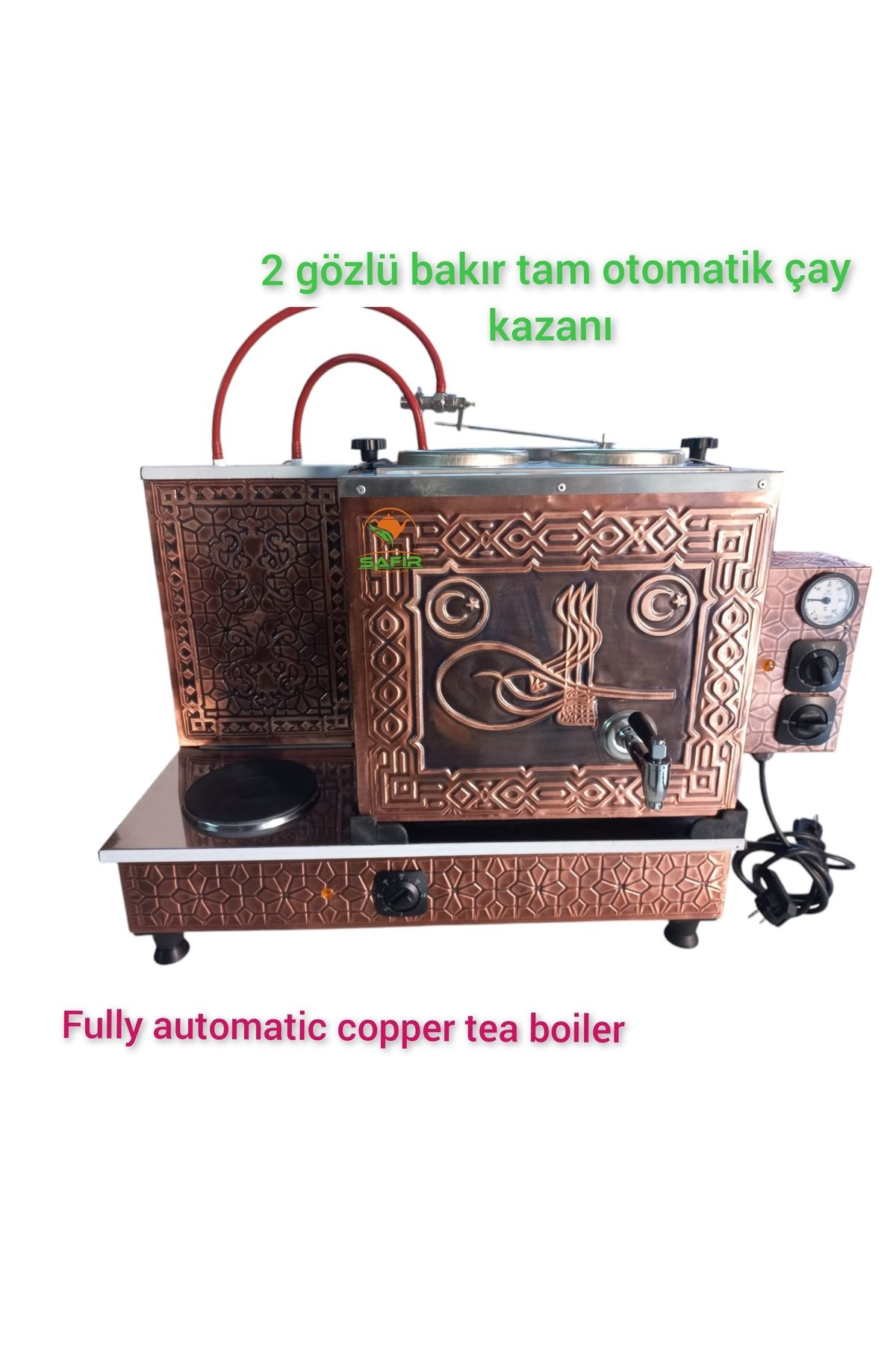Safir Çay Kazanlari 2 Gözlü Bakır Tam Otomatik Çay Kazanı Gaz Emniyet Kilit Sistemli 