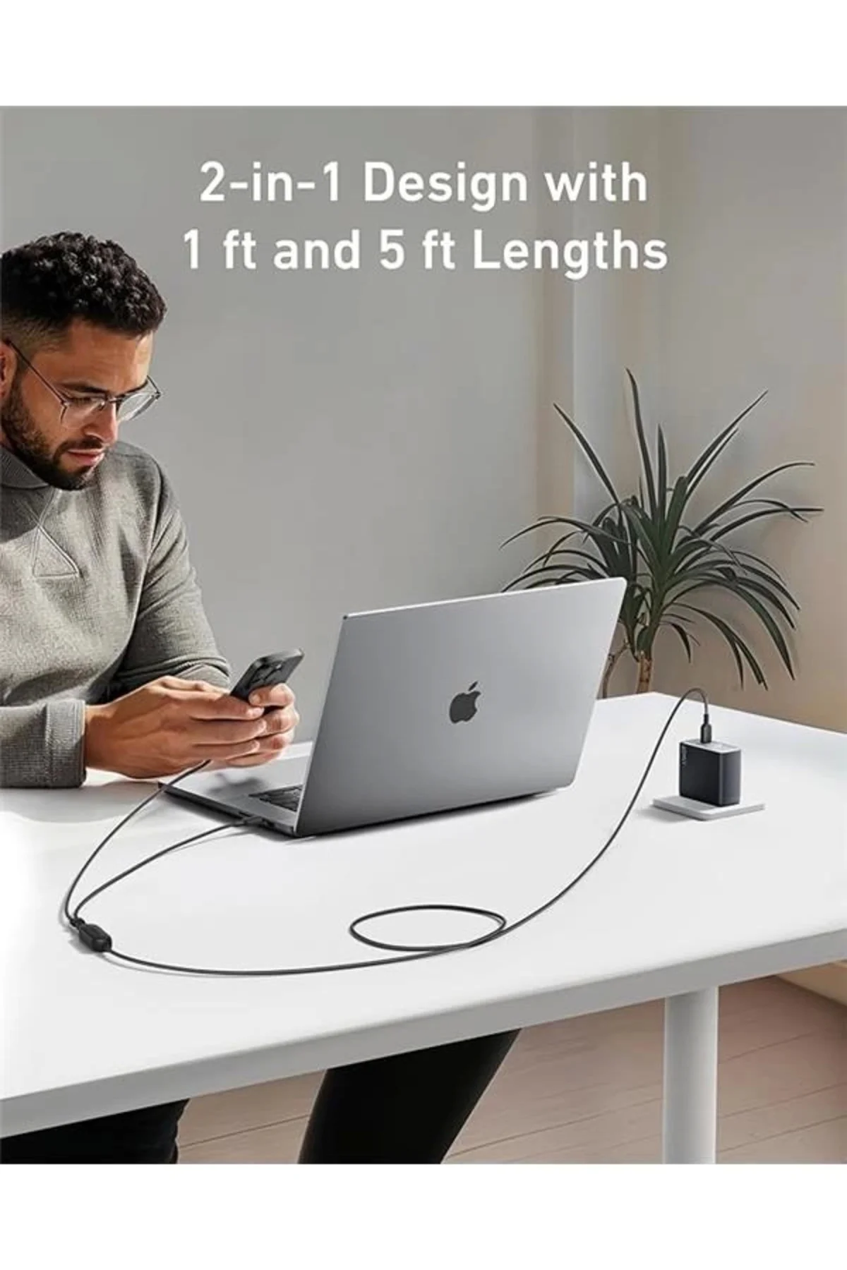 2-in-1 USB-C to USB-C 140 W Kablo A8895, Siyah