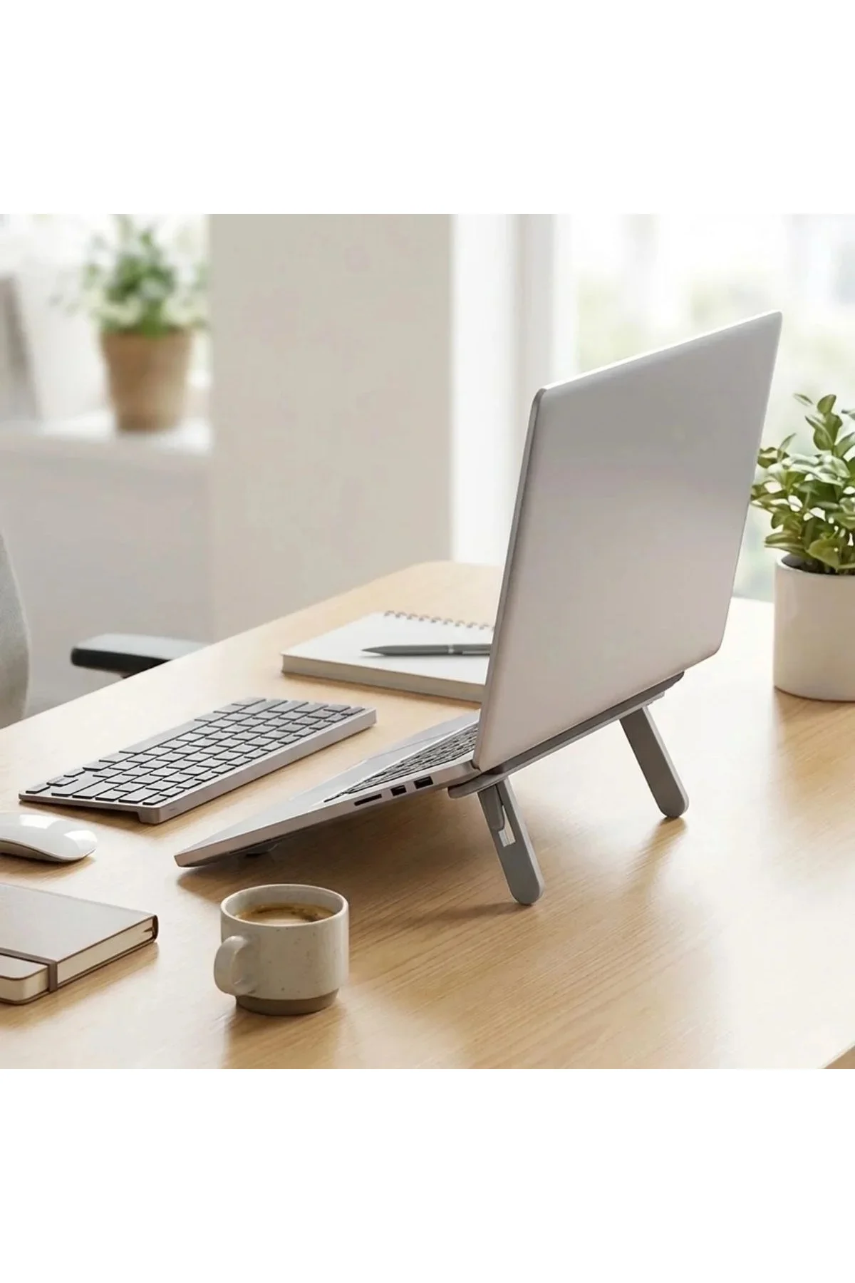 2 Kademeli Katlanabilir Laptop Standı – Kendiliğinden Güçlü Yapışkanlı, Ergonok Tablet Yükseltici