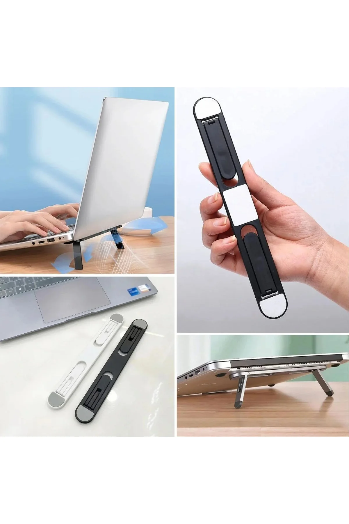 2 Kademeli Katlanabilir Laptop Standı – Kendiliğinden Güçlü Yapışkanlı, Ergonok Tablet Yükseltici