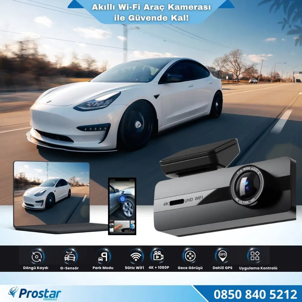 2 Kameralı 4K+1080P Ekransız WIFI GPS 24 Saat Park Modu Özellikli