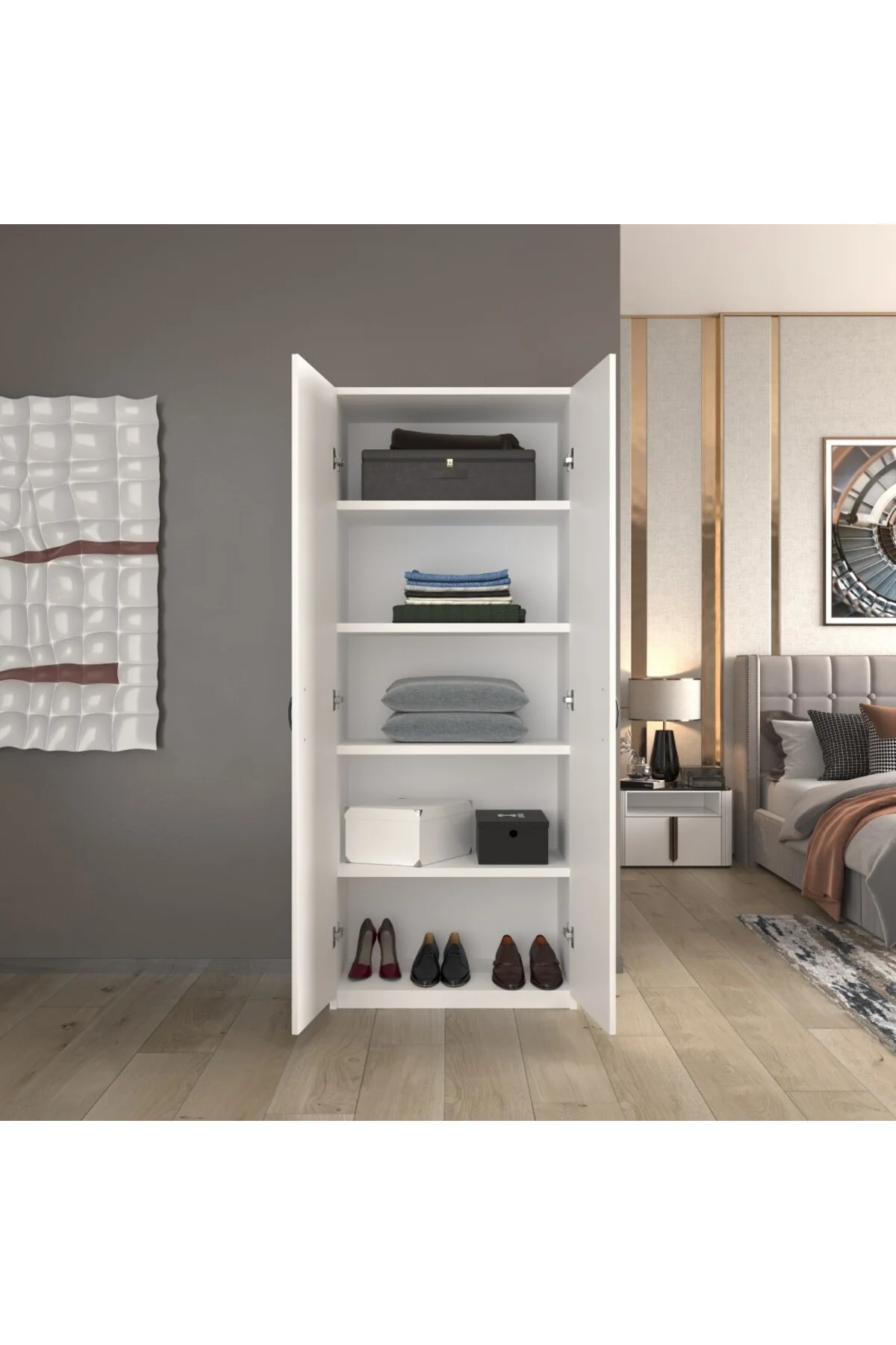 2 Kapaklı 5 Katlı Çok Amaçlı / Elbise Dolabı / Saklama Dolabı