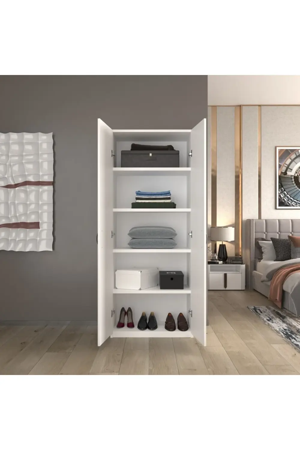 Eva İthalat 2 Kapaklı 5 Katlı Çok Amaçlı / Elbise Dolabı / Saklama Dolabı