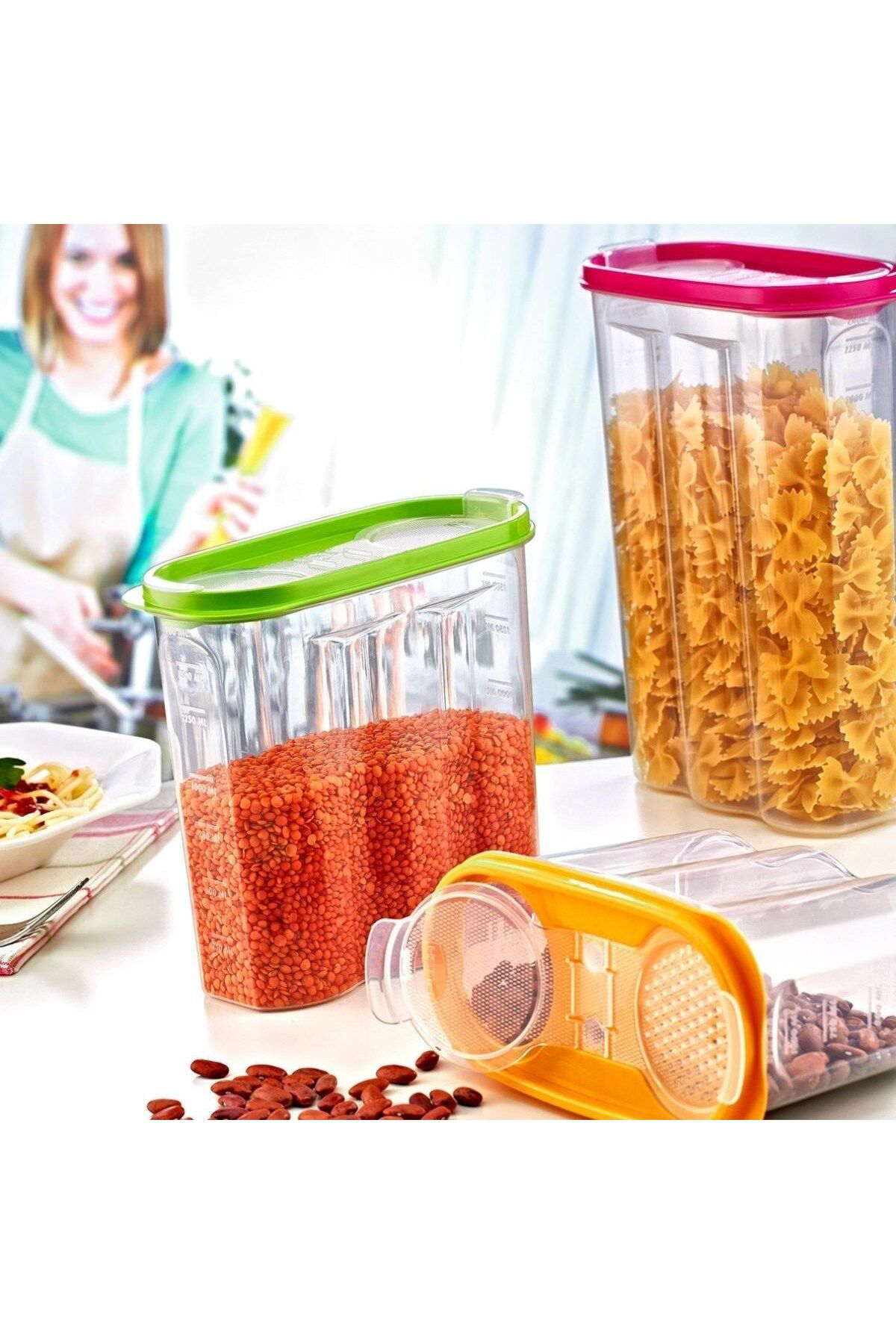 Ok Aksesuar 2 Kapaklı Ölçekli Erzak Saklama Kabı - 1,2 Litre - Sa930 Go506038