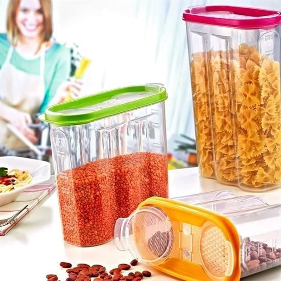 2 Kapaklı Ölçekli Erzak Kuru Gıda Saklama Kutusu Kabı 2,4 Litre-S