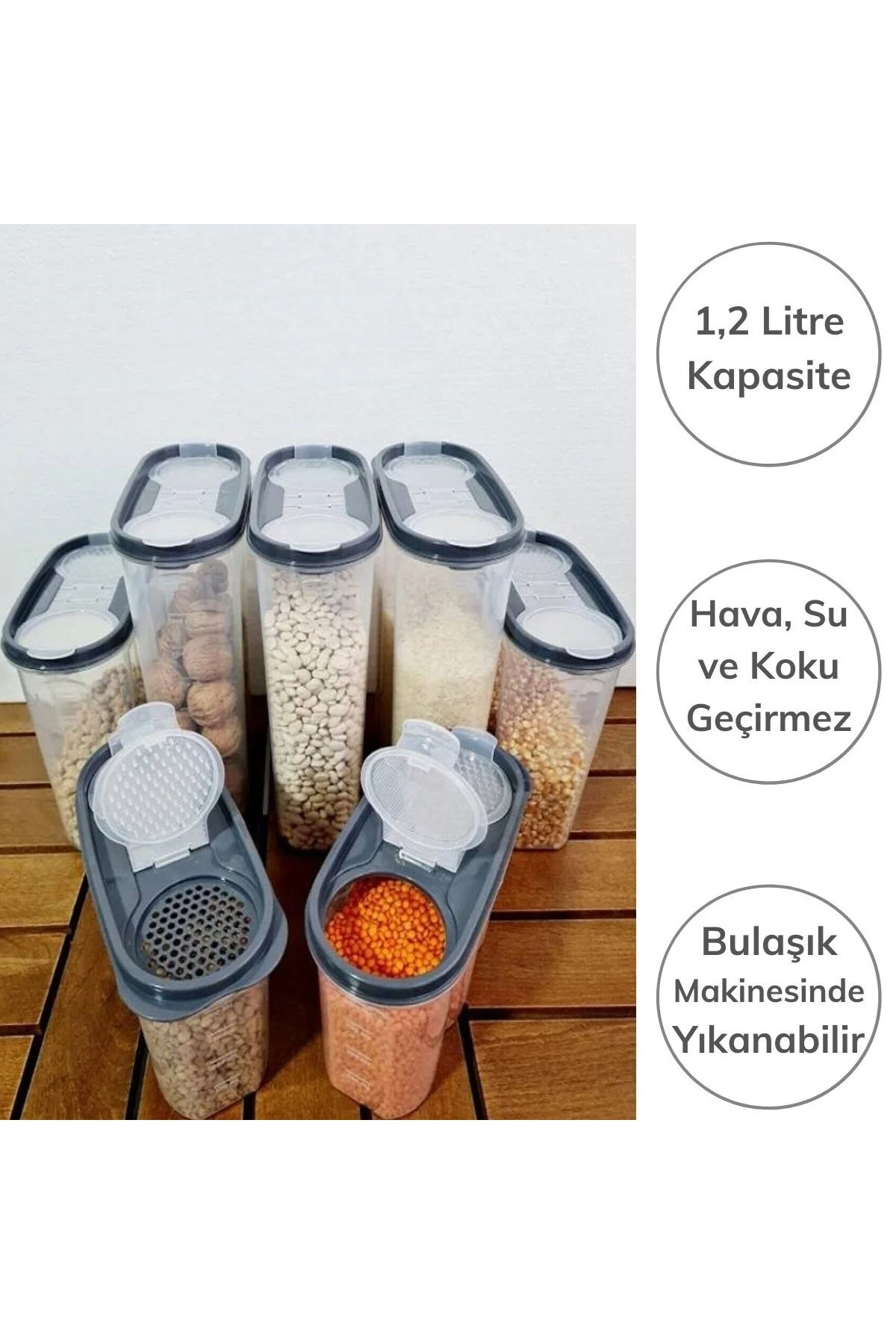 2 Kapaklı Ölçekli Erzak Saklama Kabı - 1,2 Litre - SA930 - Görsel 4