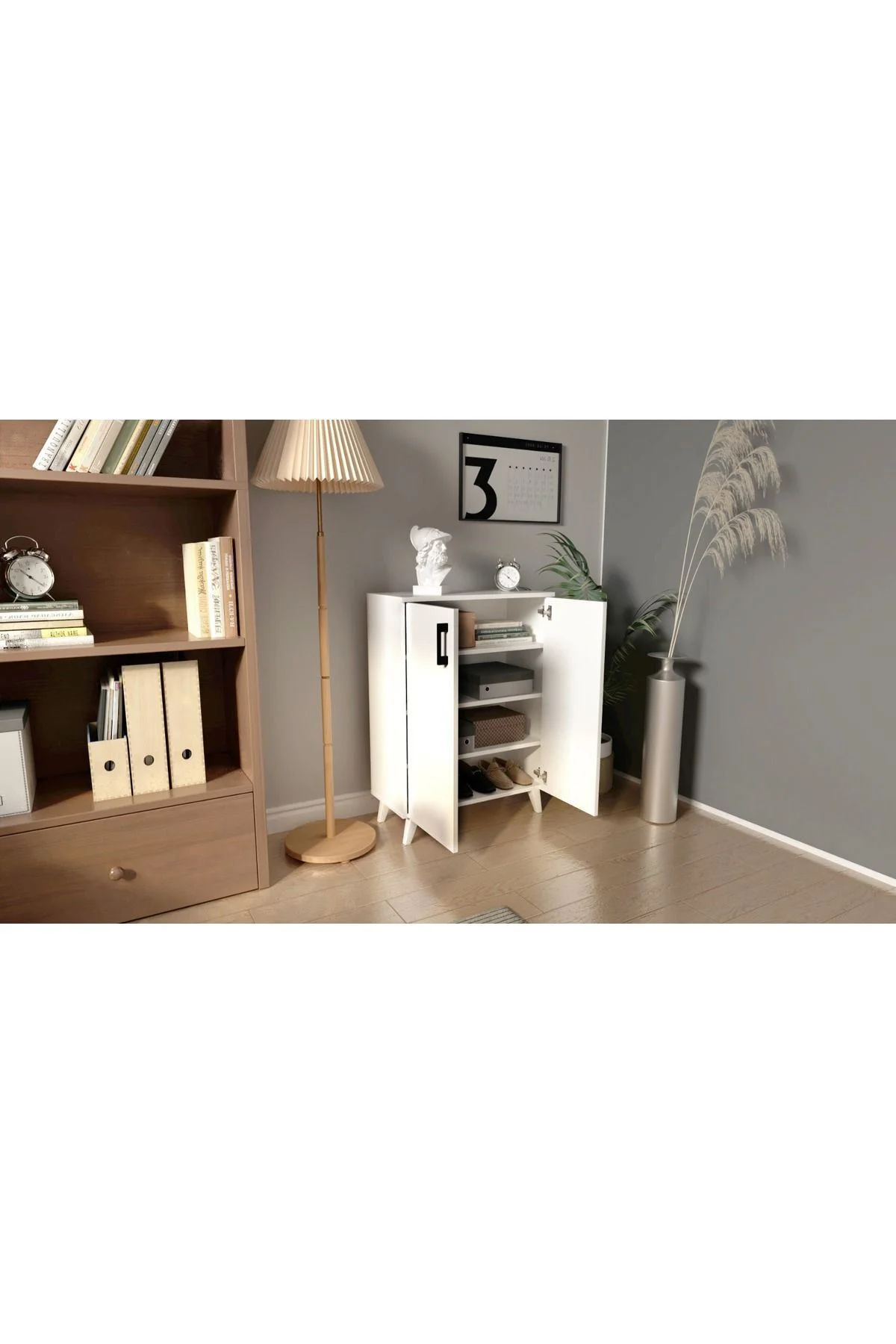 2 Kapılı 4 Raflı Ayakkabılık Çok Amaçlı Dolap Mutfak Dolabı Banyo