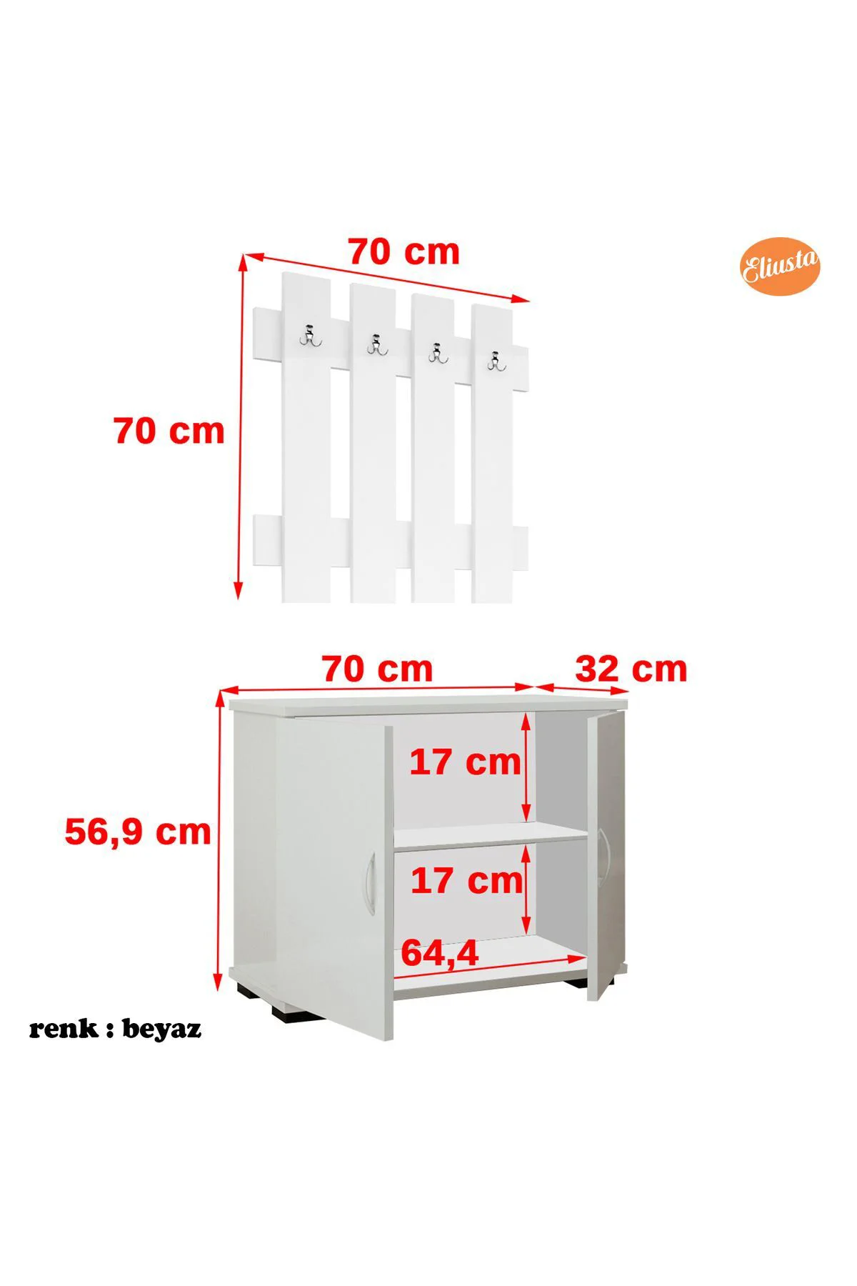 2 Kapılı Ayakkabılık Dolabı 4 Askılıklı Portmanto Vestiyer
