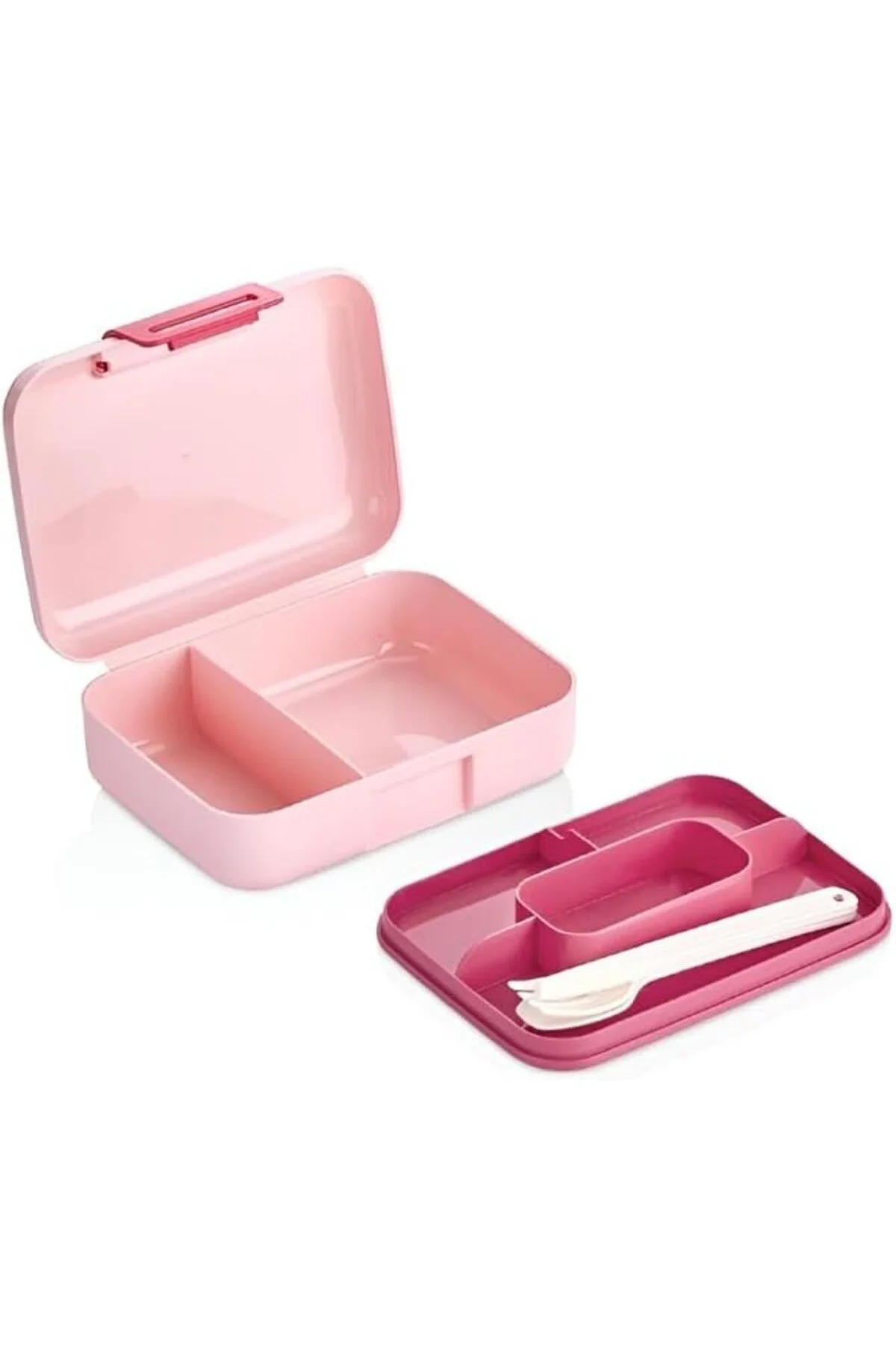 2 Katlı 1.6 Litre 3 Bölmeli Bento Öğle Yemeği Kutusu, Çatal Bıçak Kaşık Hediyeli