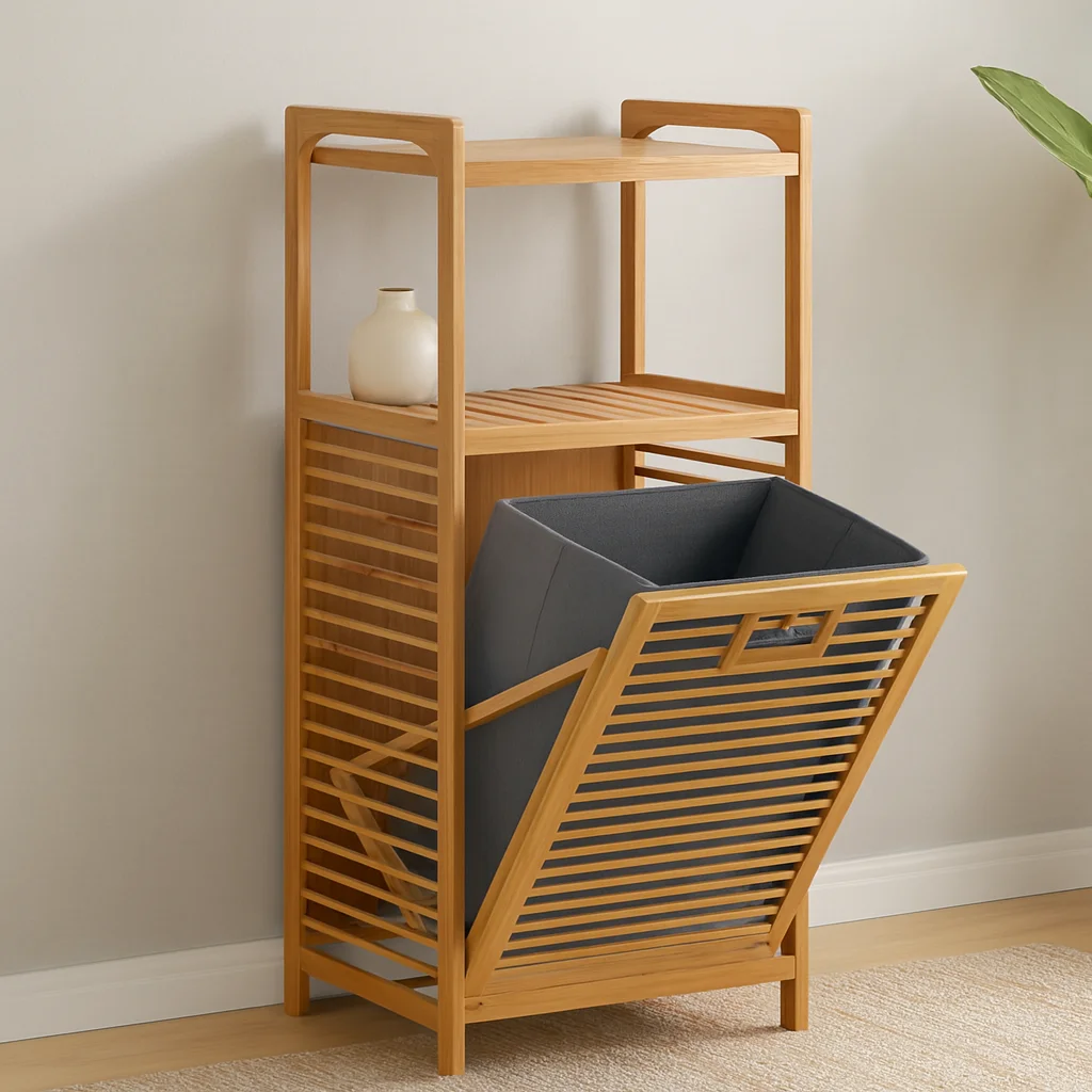 2 Katlı Bambu Çamaşır Sepeti Önden Çek-Aç Organizer 40x35x95 cm Fiyatı, Yorumları ve Özellikleri