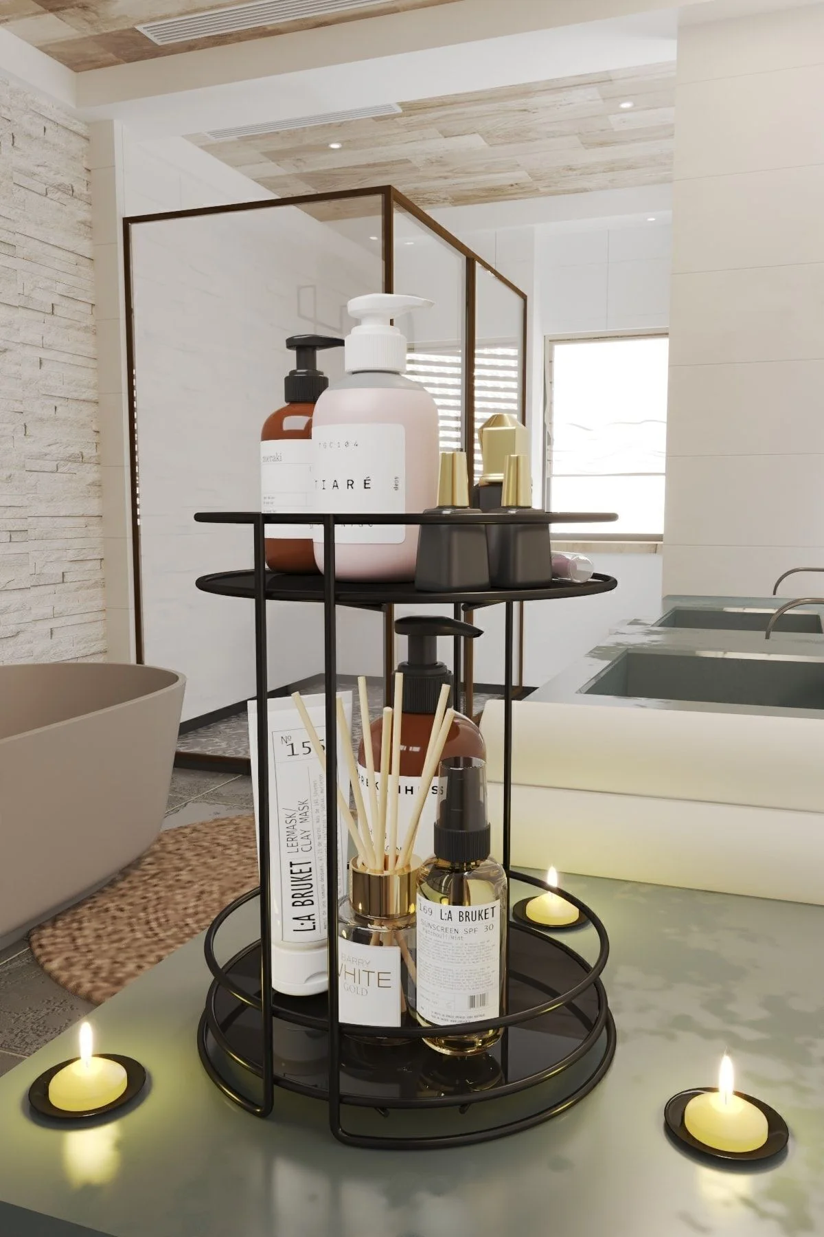 2 Katlı Banyo Kozmetik Takı Düzenleyici Baharatlık Çok Amaçlı Org