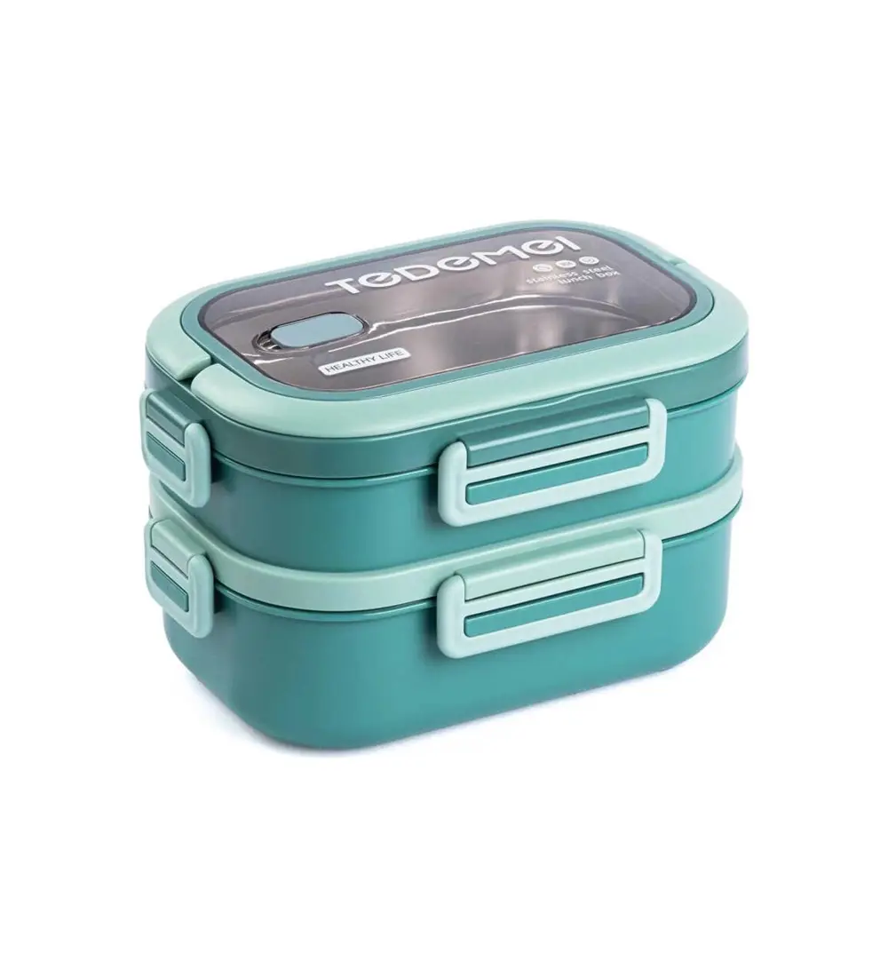 2 Katlı Bölmeli Paslanmaz Çelik Saklama Kabı Sızdırmayan Beslenme