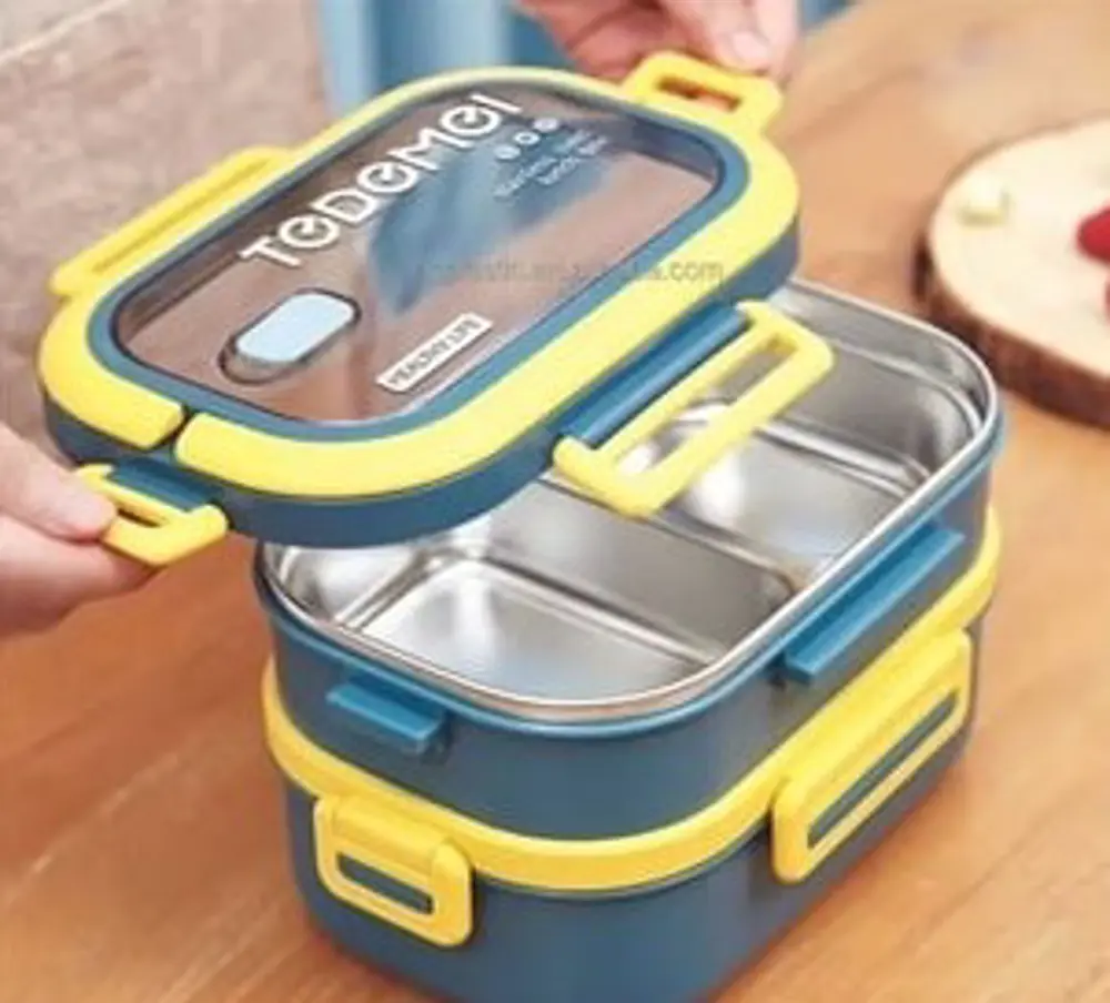 2 Katlı Bölmeli Paslanmaz Çelik Saklama Kabı Sızdırmayan Beslenme