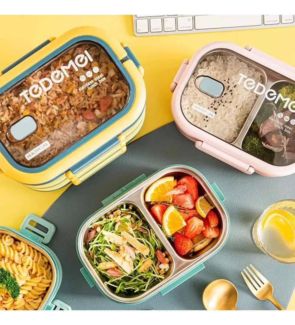 2 Katlı Bölmeli Paslanmaz Çelik Saklama Kabı Sızdırmayan Beslenme