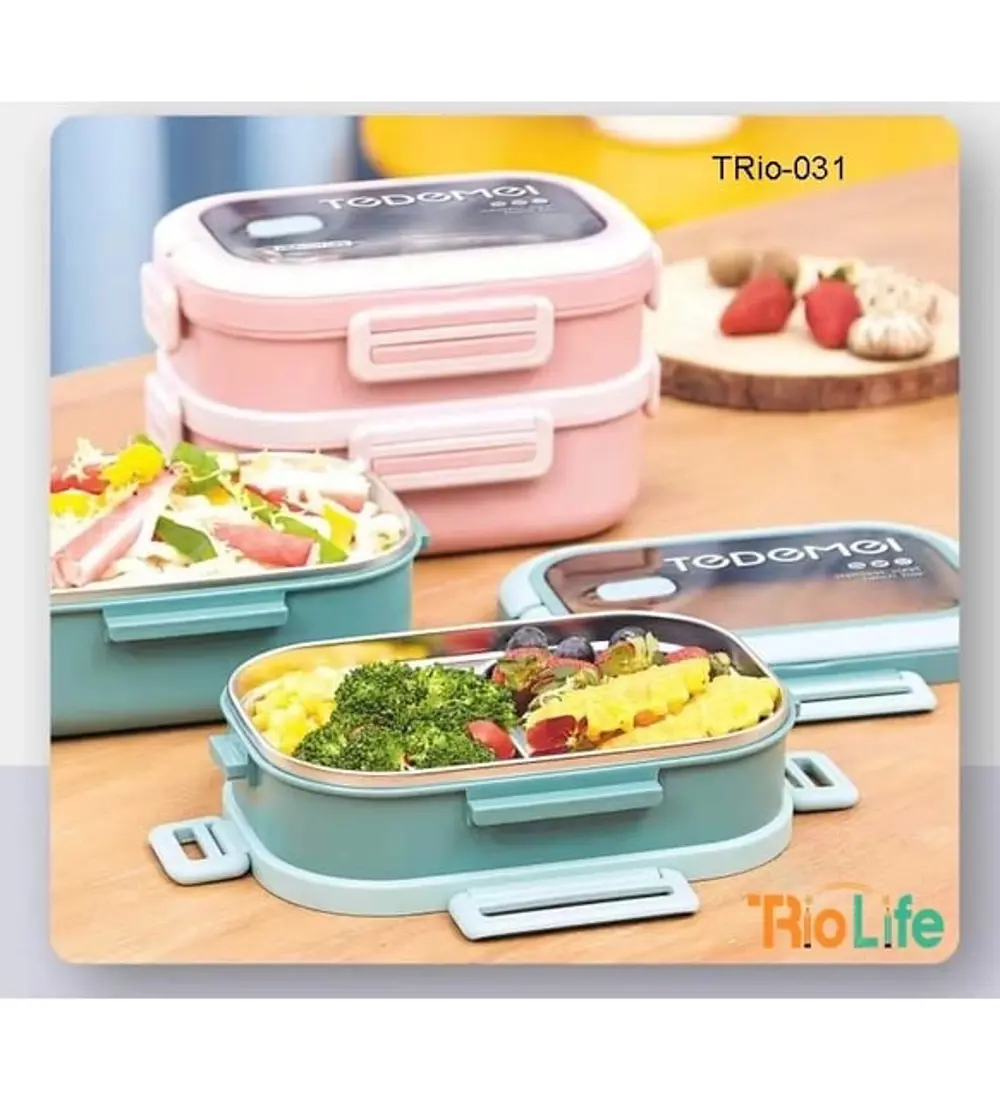 2 Katlı Bölmeli Paslanmaz Çelik Saklama Kabı Sızdırmayan Beslenme