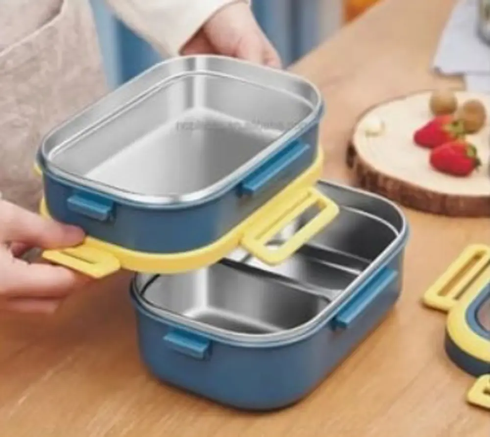 2 Katlı Bölmeli Paslanmaz Çelik Saklama Kabı Sızdırmayan Beslenme