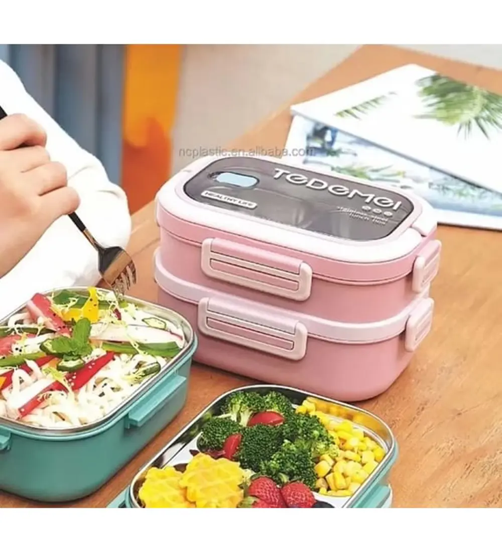 2 Katlı Bölmeli Paslanmaz Çelik Saklama Kabı Sızdırmayan Beslenme