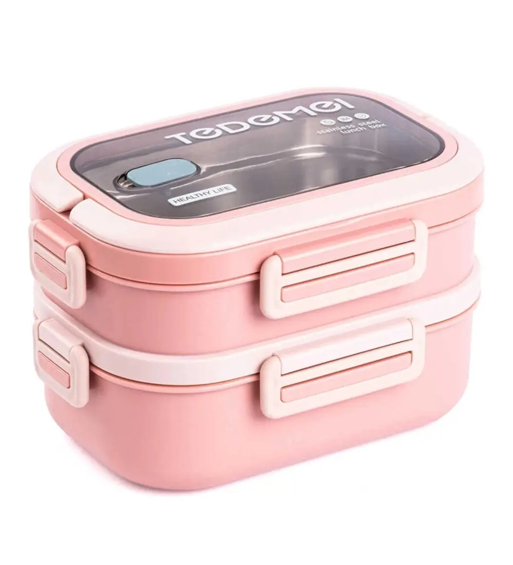 2 Katlı Bölmeli Paslanmaz Çelik Saklama Kabı Sızdırmayan Beslenme