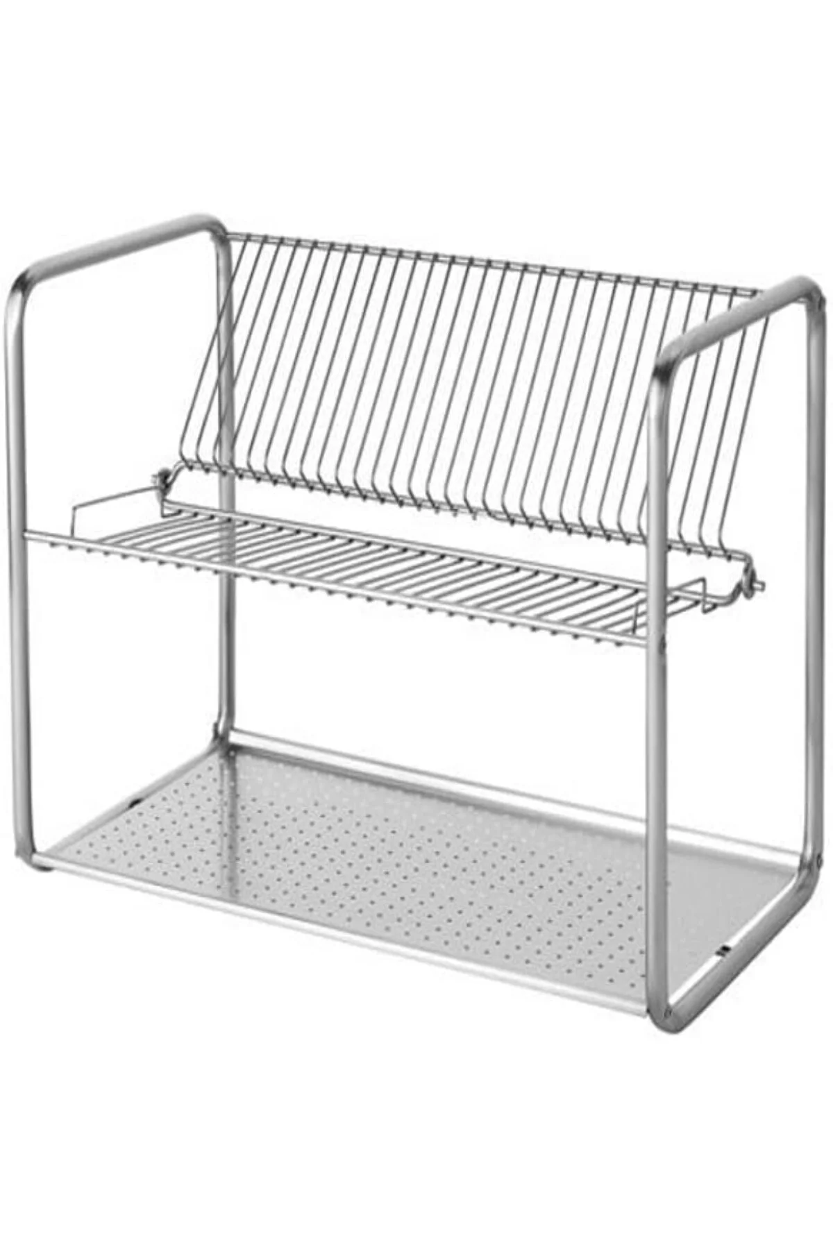 2 Katlı Bulaşık Sepeti Paslanmaz Çelik Bulaşıklık 27x50 cm