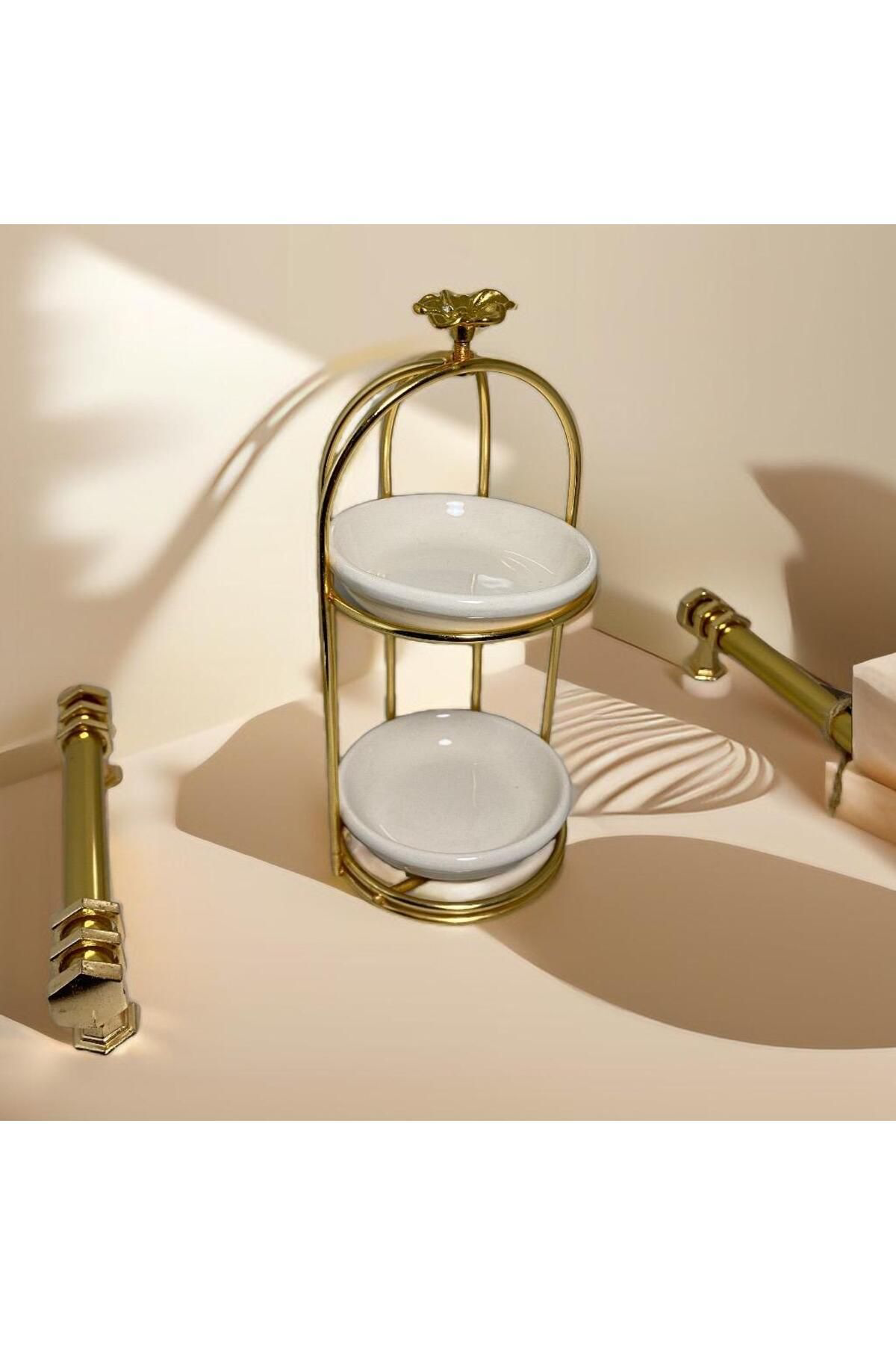 Elif Aksesuar 2 Katlı Gold Metal Kafes Lokumluk Çerezlik