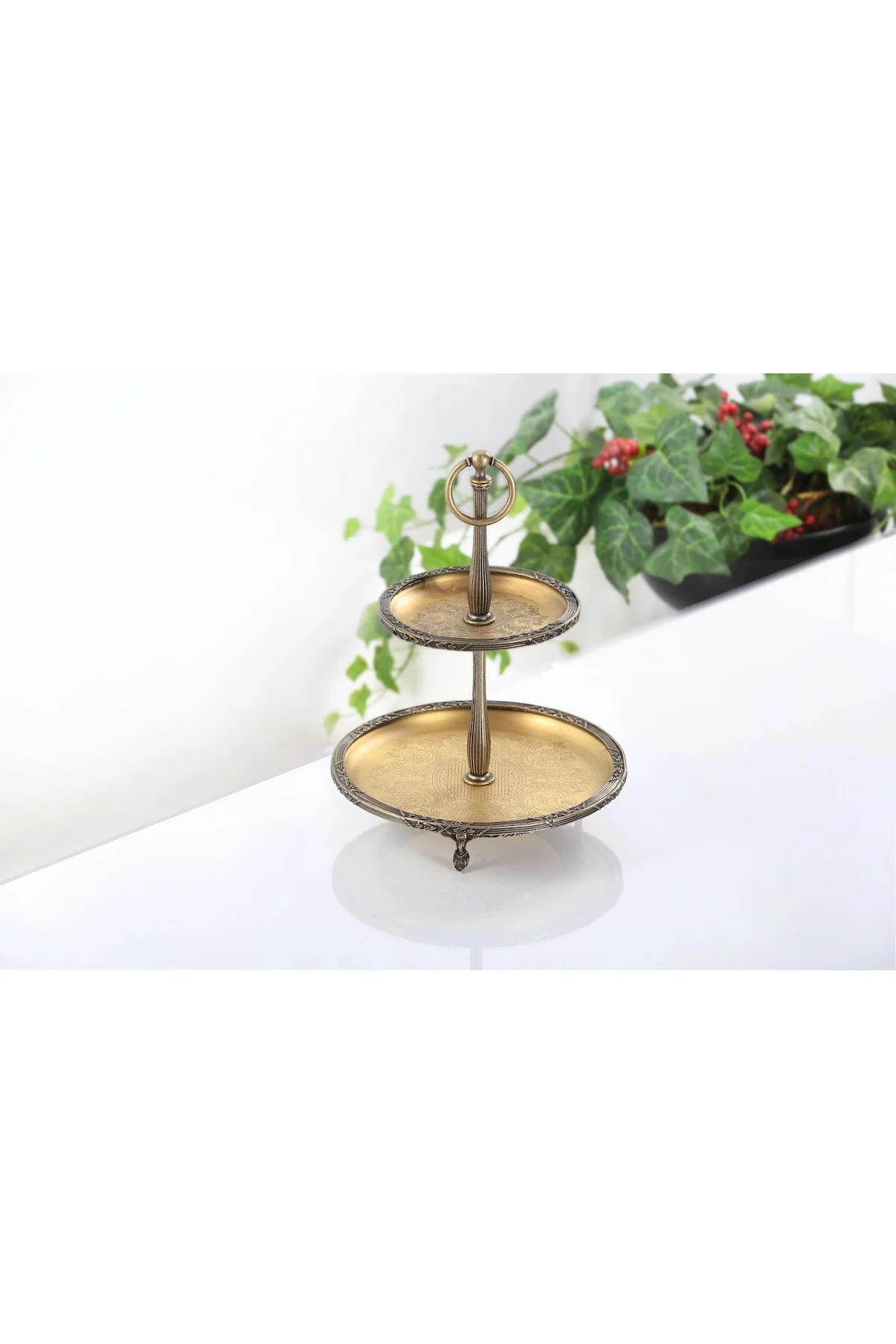 2 KATLI PASLANMAZ ÇELİK SUNUM TABAĞI 22/15 CM ANTİK