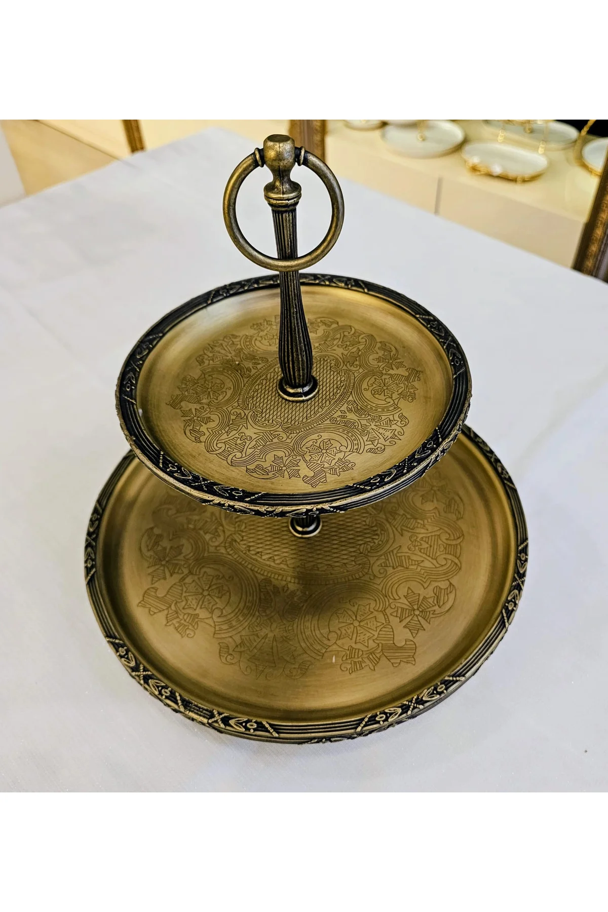 2 KATLI PASLANMAZ ÇELİK SUNUM TABAĞI 22/15 CM ANTİK
