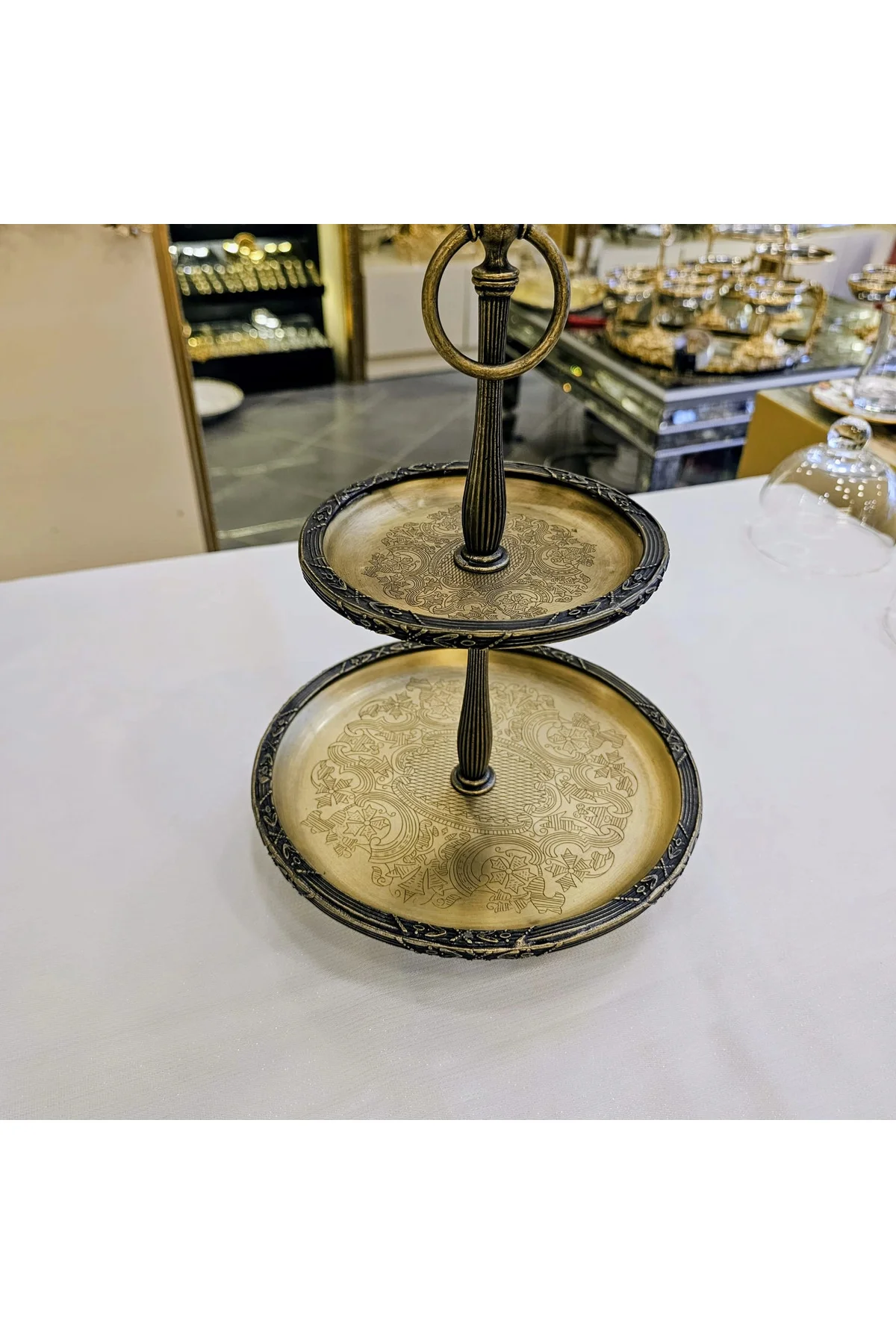 2 KATLI PASLANMAZ ÇELİK SUNUM TABAĞI 22/15 CM ANTİK
