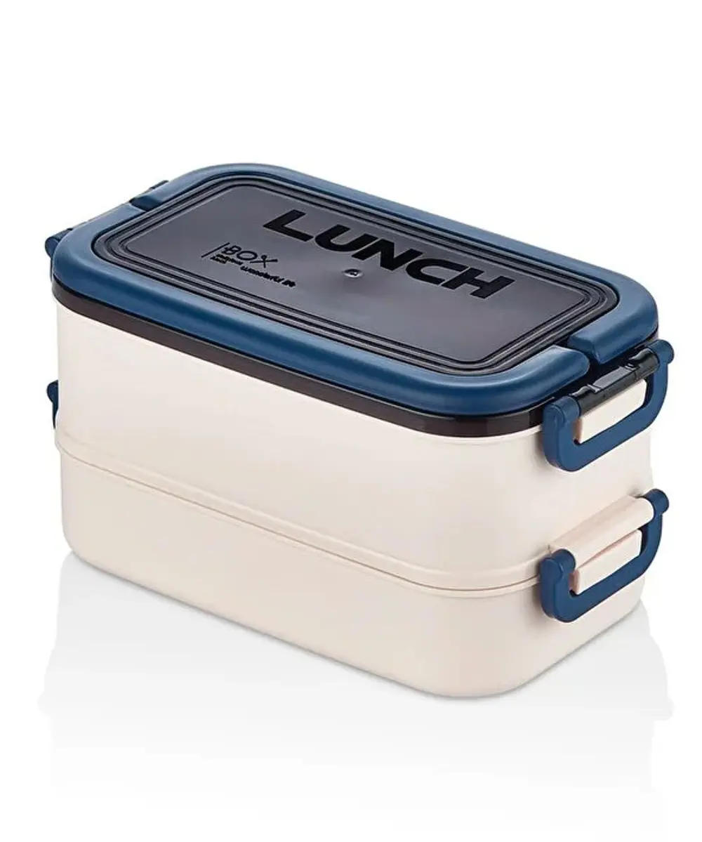 2 Katlı Plastik Saklama Kabı Çatal Kaşıklı Beslenme Kabı 1260 ml 