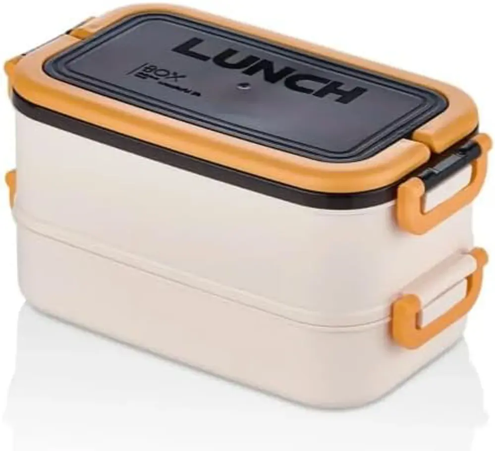 2 Katlı Plastik Saklama Kabı Çatal Kaşıklı Beslenme Kabı 1260 ml 