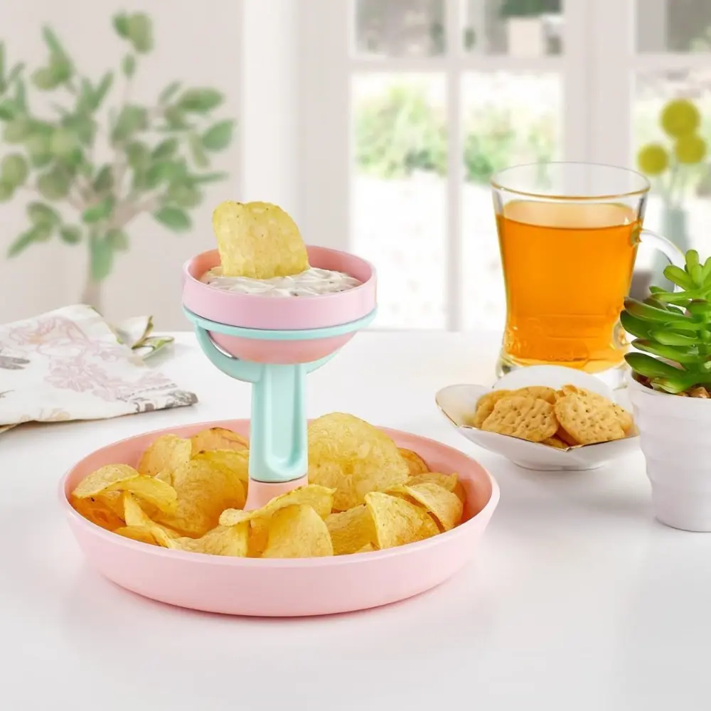 2 Katlı Pratik Cips Çerez Tabağı Sunum Kasesi Sosluklu Cipslik (4