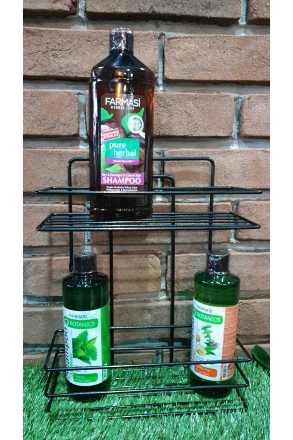 2 Katlı Siyah Metal Şampuan Rafı Banyo Düzenleyici