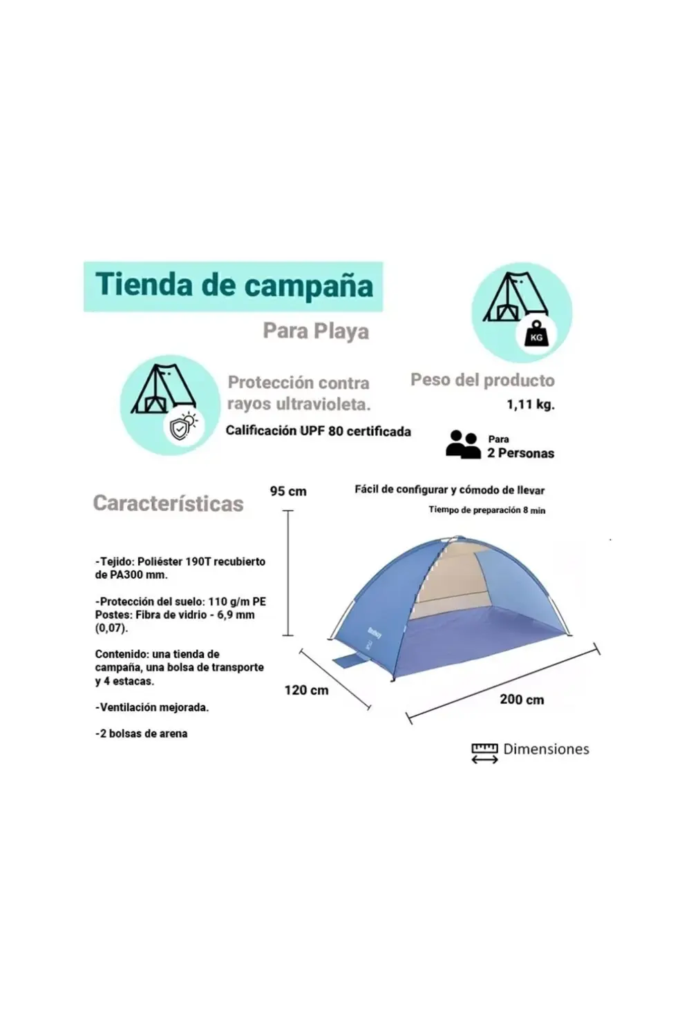 Bestway 2 Kişilik Plaj Çadırı 68105