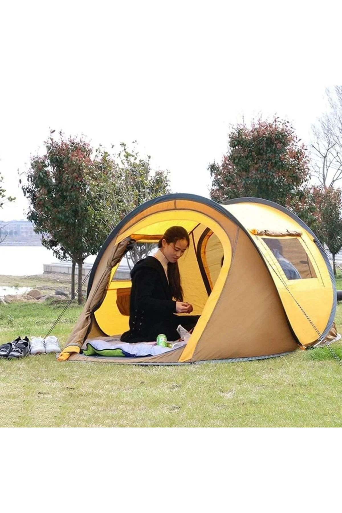 2 Kişilik Vagon Tipi Yarı Otomatik Kamp Çadırı – Çift Kapılı, Çift Pencereli, Hafif Taşınabilir Outd 2 Kişilik Vagon Tipi Yarı Otomatik Kamp Çadırı – Çift Kapılı, Çift Pencereli, Hafif Taşınabilir Outd