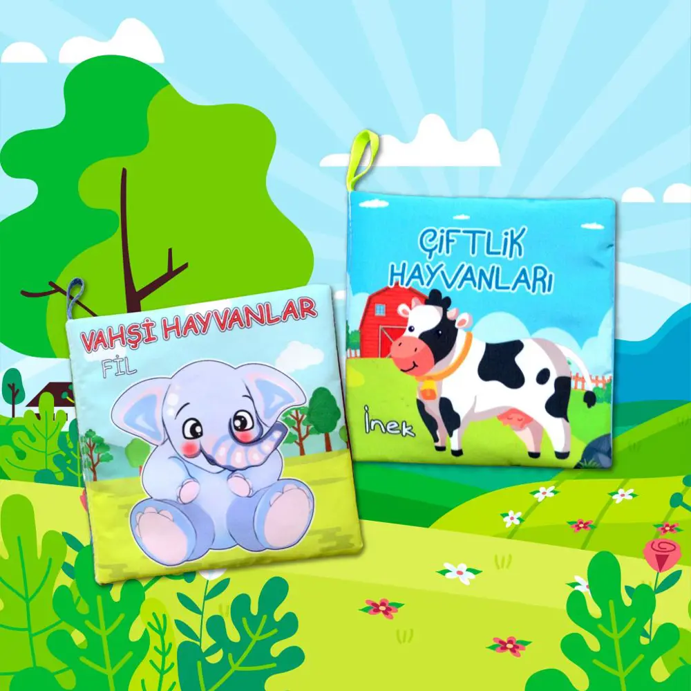 2 Kitap Tox Çiftlik Hayvanlar ve Vahşi Hayvanlar Kumaş Sessiz Kit