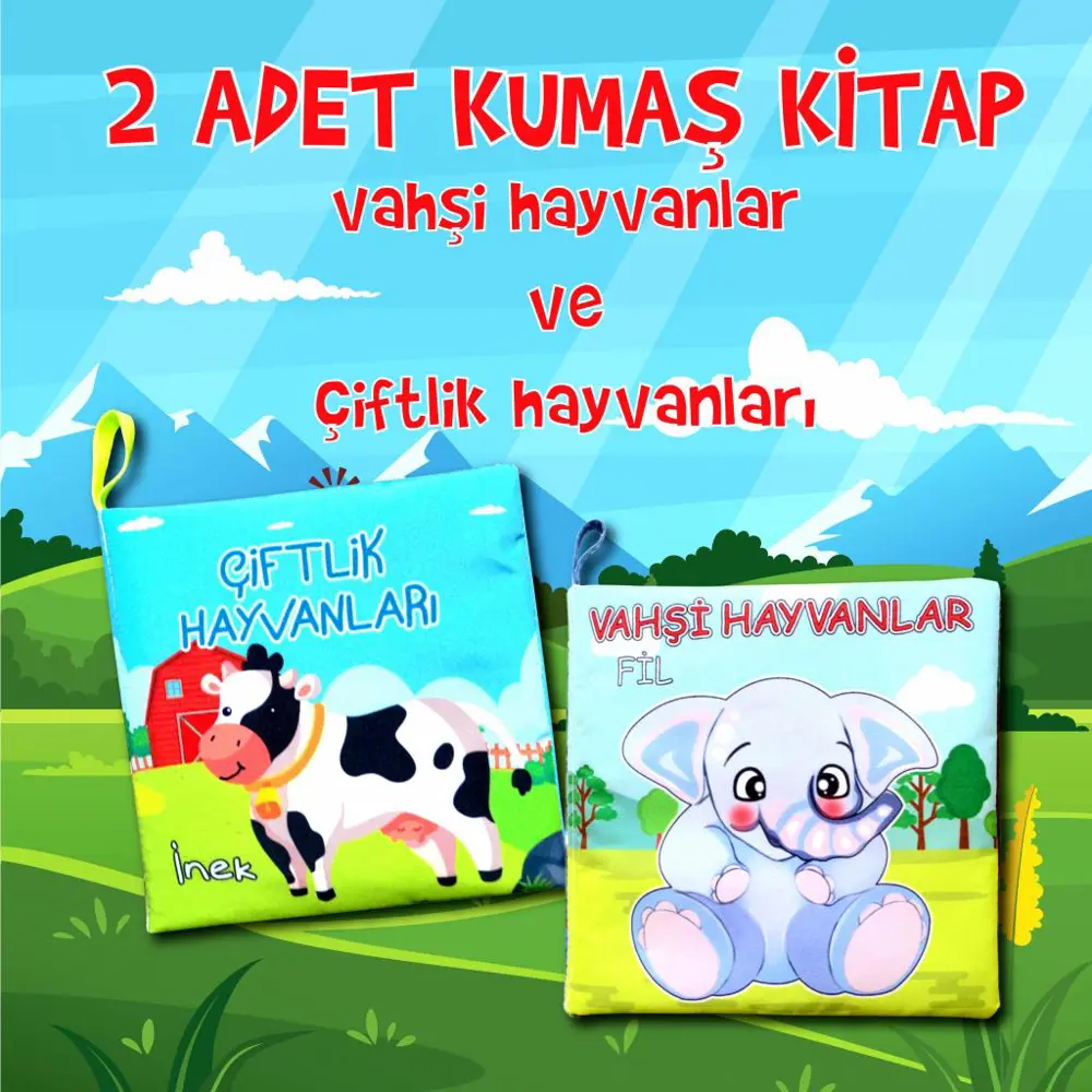 2 Kitap Tox Çiftlik Hayvanlar ve Vahşi Hayvanlar Kumaş Sessiz Kit