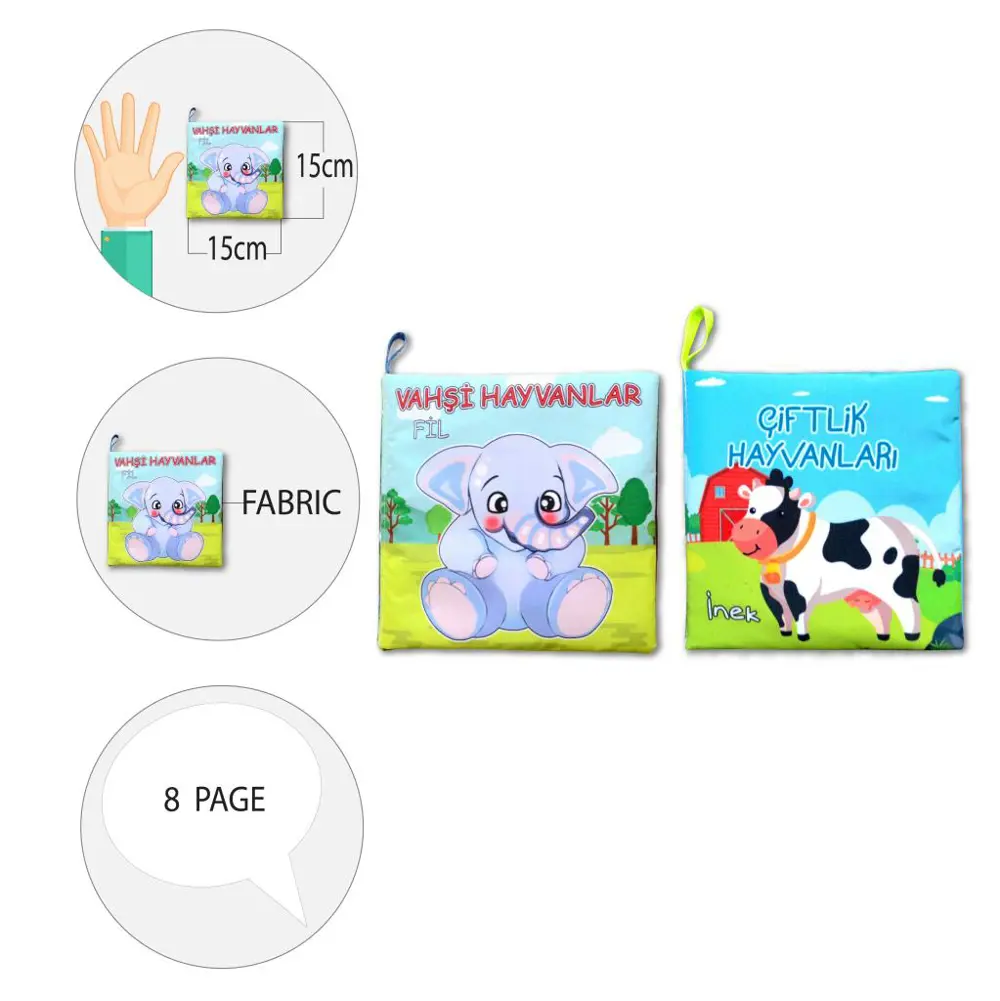 2 Kitap Tox Çiftlik Hayvanlar ve Vahşi Hayvanlar Kumaş Sessiz Kit