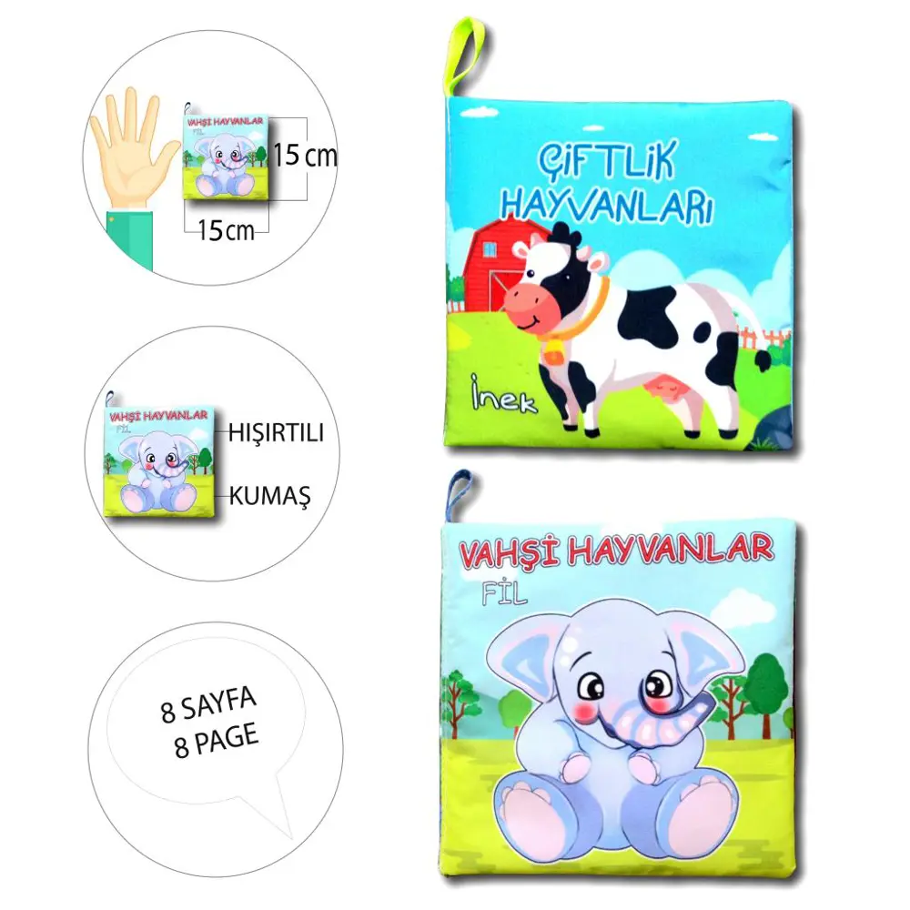 2 Kitap Tox Çiftlik Hayvanlar ve Vahşi Hayvanlar Kumaş Sessiz Kit