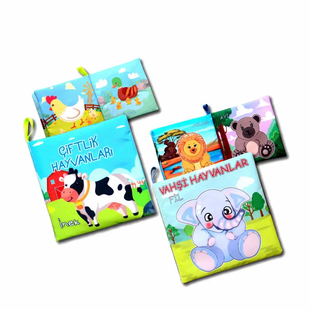2 Kitap Tox Çiftlik Hayvanlar ve Vahşi Hayvanlar Kumaş Sessiz Kit