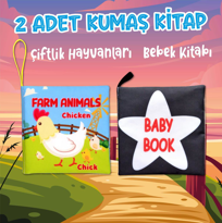 2 Kitap Tox İngilizce Çiftlik Hayvanları ve Siyah-Beyaz Bebek Kum