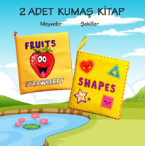 2 Kitap Tox İngilizce Meyveler ve Şekiller Kumaş Sessiz Kitap E12