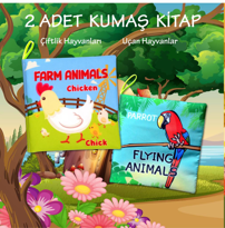 2 Kitap Tox İngilizce Çiftlik Hayvanları ve Uçan Hayvanlar Kumaş 