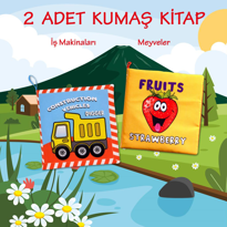 2 Kitap Tox İngilizce İş Makinaları ve Meyveler Kumaş Sessiz Kita