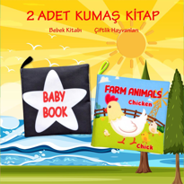 2 Kitap Tox İngilizce Siyah-Beyaz Bebek ve Çiftlik Hayvanları Kum
