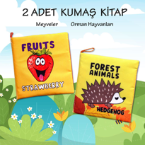 2 Kitap Tox İngilizce Meyveler ve Orman Hayvanları Kumaş Sessiz K