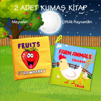 2 Kitap Tox İngilizce Meyveler ve Çiftlik Hayvanları Kumaş Sessiz