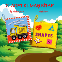 2 Kitap Tox İngilizce İş Makinaları ve Şekiller Kumaş Sessiz Kita
