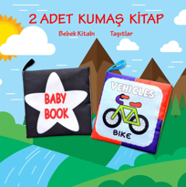 2 Kitap Tox İngilizce Siyah-Beyaz Bebek ve Taşıtlar Kumaş Sessiz 