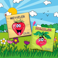 2 Kitap Tox Sebzeler ve Meyveler Kumaş Sessiz Kitap T113 T049 - B