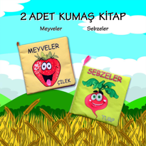 2 Kitap Tox Sebzeler ve Meyveler Kumaş Sessiz Kitap T113 T049 - B